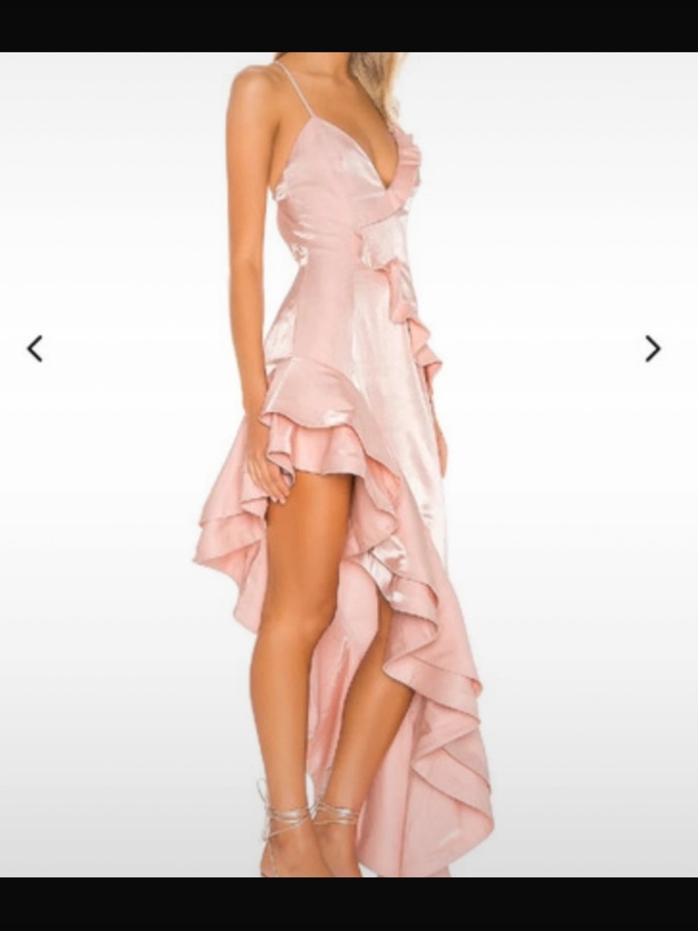 Lovers + Friends Blush Satin Ruffle High-Low Slip Dress